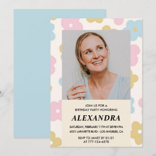 Invitación Patrón floral de foto retro cumpleaños 58