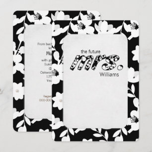 Invitación patrón floral de margarita en blanco y negro