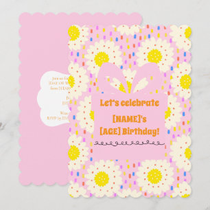 Invitación Patrón floral de margarita rosa retro groovy de lo