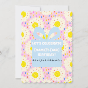 Invitación Patrón floral de margaritas rosadas retro groovy d