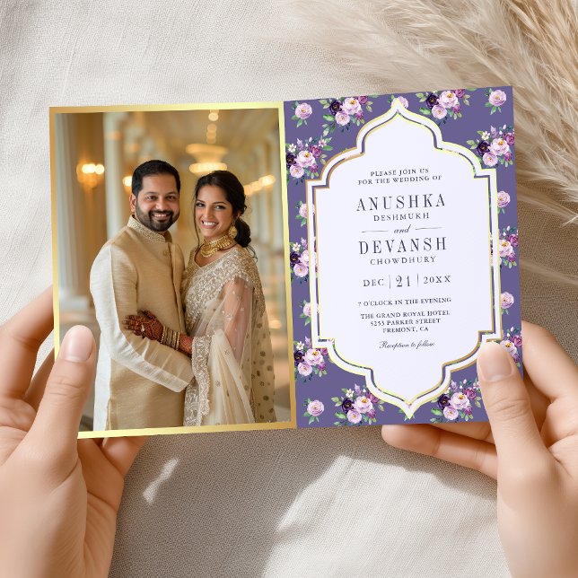 Invitación Patrón floral de periwinkle Código QR Boda indio (Subido por el creador)