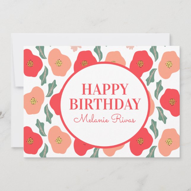 Invitación Patrón Floral de Primavera Dibujado a Mano Cumplea (Anverso)