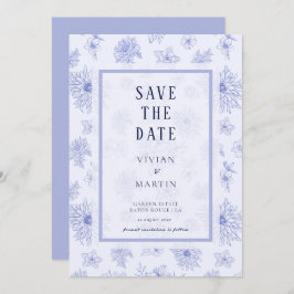 Invitación Patrón floral de sombra azul neutra Guardar la fec