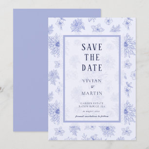 Invitación Patrón floral de sombra azul neutra Guardar la fec