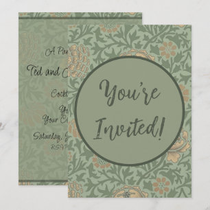 Invitación Patrón floral de William Morris Grafton en verde s
