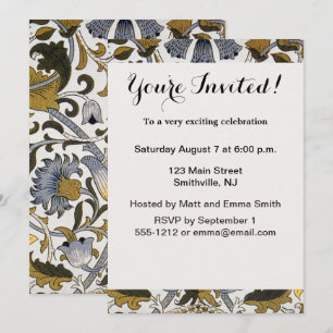 Invitación Patrón floral de William Morris Lodden: azul dorad