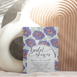 Invitación Patrón floral Ducha azul turbulenta y borgoña de n
