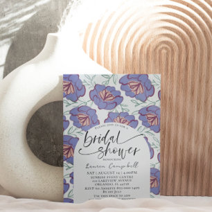 Invitación Patrón floral Ducha azul turbulenta y borgoña de n