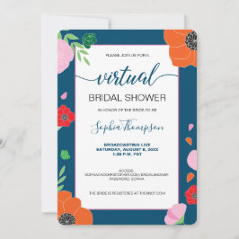 Invitación Patrón FLORAL en DUCHA BRIDAL VIRTUAL azul oscuro
