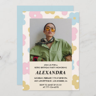 Invitación Patrón floral fotográfico retro cumpleaños 38