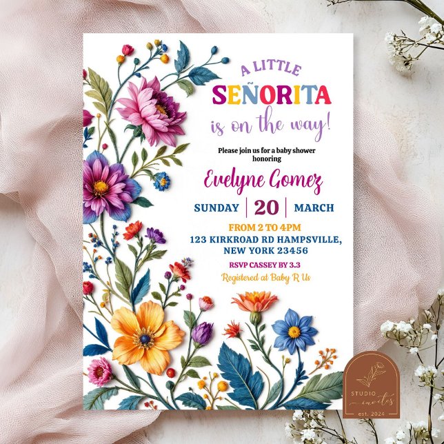 Invitación Patrón floral mexicano Borroidery Baby Shower (Subido por el creador)