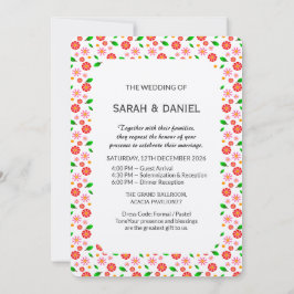 Invitación Patrón floral minimalista moderno con fondo blanco