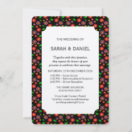 Invitación Patrón floral minimalista moderno con fondo negro