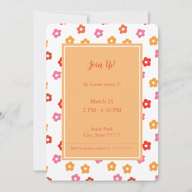 Invitación Patrón floral minimo cúbico rosado Naranja rojo am (Anverso)