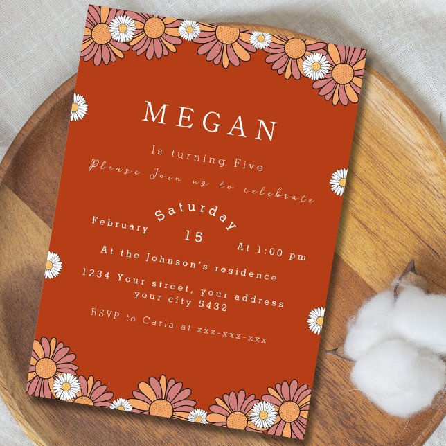 Invitación Patrón floral Pastel Rosa y Naranja Daisy (Subido por el creador)