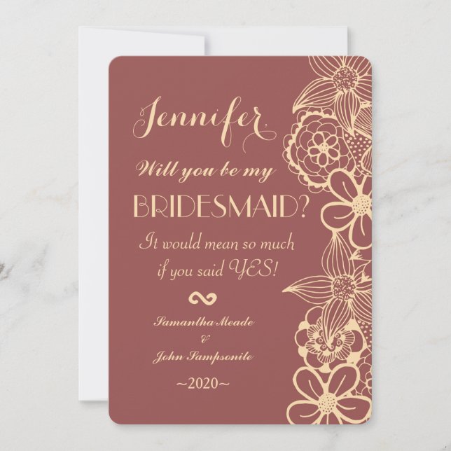 Invitación Patrón floral rojo y amarillo cremoso de Marsala (Anverso)