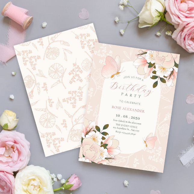 Invitación Patrón floral rosa suave (Subido por el creador)
