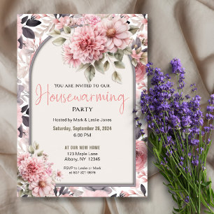 Invitación Patrón floral rosado Elegante Fiesta de limpieza