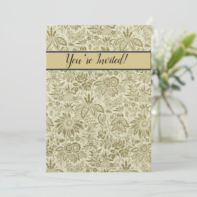 Invitación Patrón floral Sage verde Damasco antiguo (Anverso de pie)