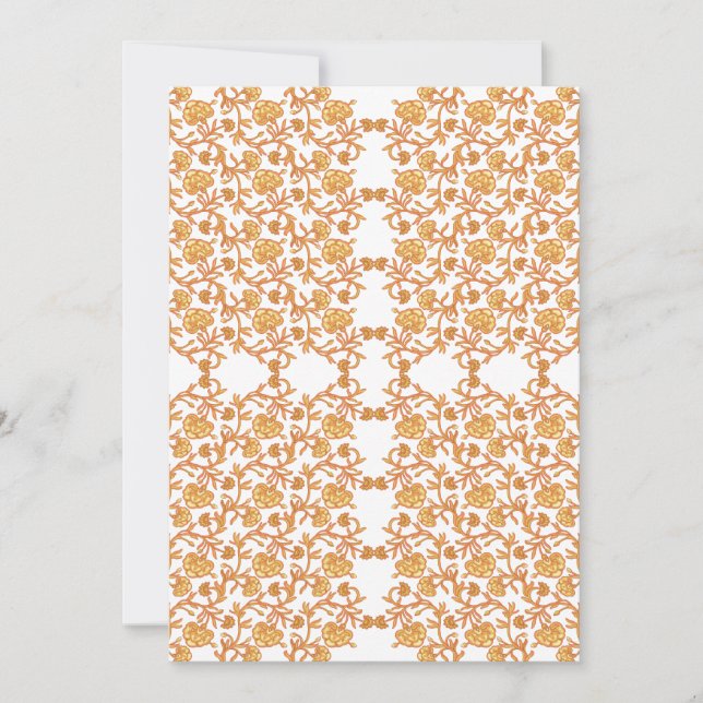 Invitación Patrón floral simétrico con motivos naranjas (Anverso)