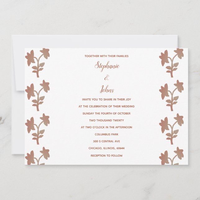 Invitación Patrón floral Terracota blanco simple Boda (Anverso)