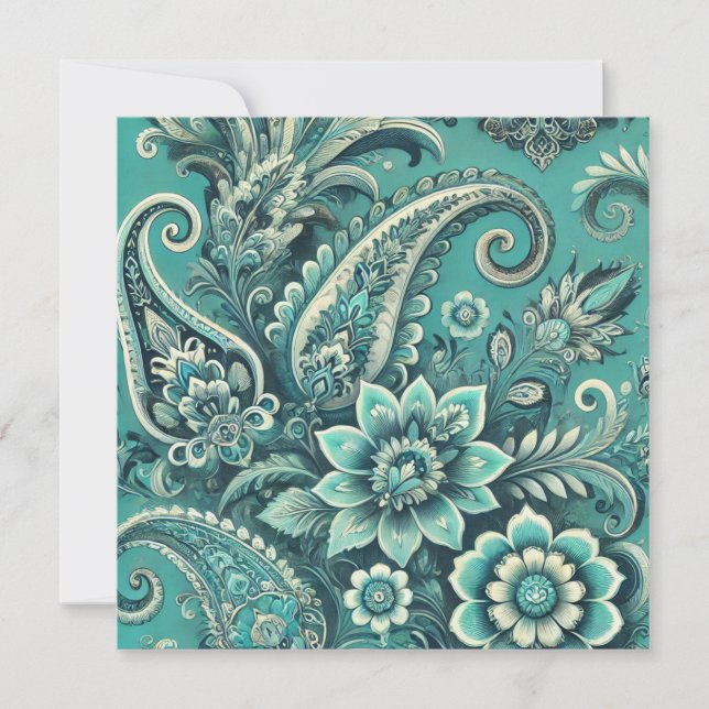 Invitación Patrón floral turquesa paisley (Anverso)