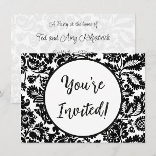 Invitación Patrón floral veneciano en negro y blanco de Willi