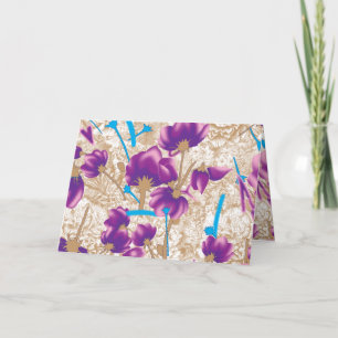 Invitación Patrón floral vibrante con color púrpura y azul de