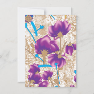 Invitación Patrón floral vibrante con color púrpura y azul de
