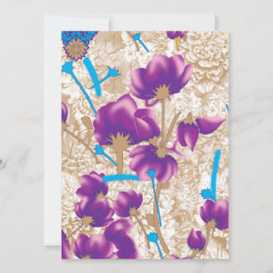 Invitación Patrón floral vibrante con color púrpura y azul de