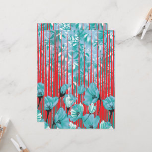 Invitación Patrón floral vibrante con flores turquesas, rojo