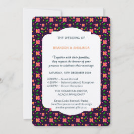 Invitación Patrón floral vibrante sin costuras sobre fondo pú