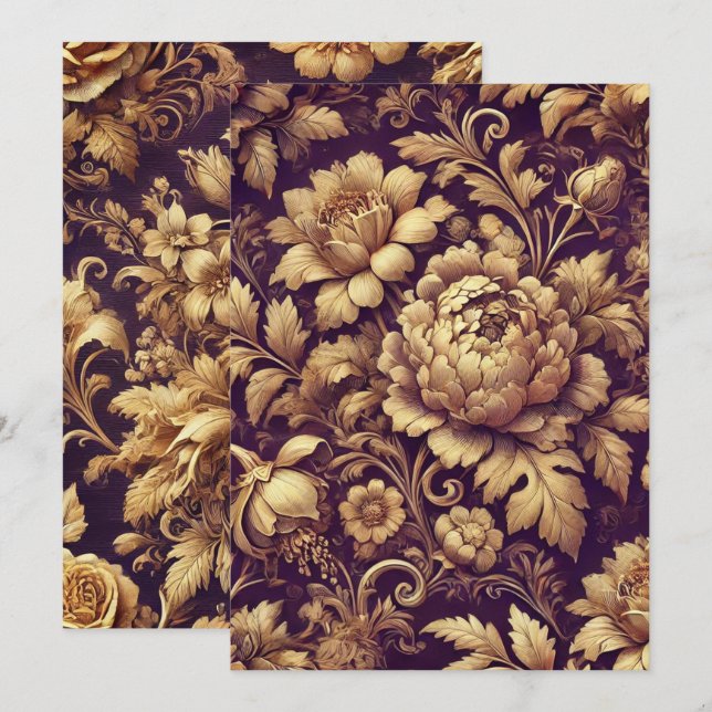 Invitación Patrón Floral Victoriano Imprimible Purple & Gold (Anverso / Reverso)