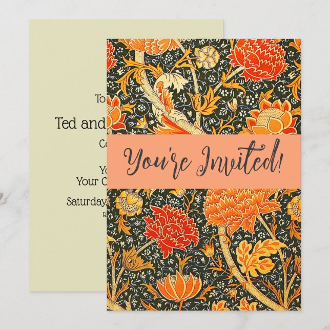 Invitación Patrón floral vintage de William Morris Cray (Anverso / Reverso)