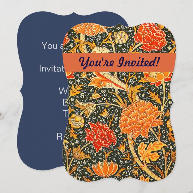 Invitación Patrón floral vintage de William Morris Cray (Anverso / Reverso)