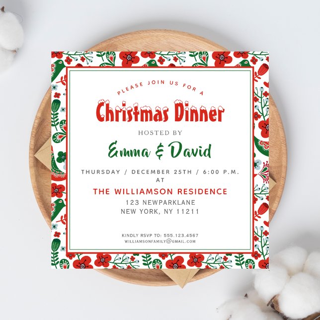 Invitación Patrón Folkart escandinavo con Navidades de aves (Subido por el creador)