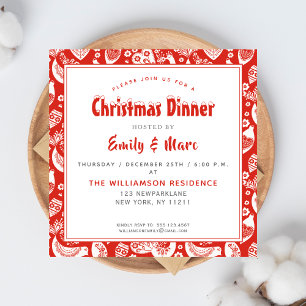 Invitación Patrón Folkart rojo escandinavo con Navidades de a