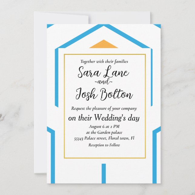 Invitación Patrón geométrico abstracto hexagonal en blu naran (Anverso)