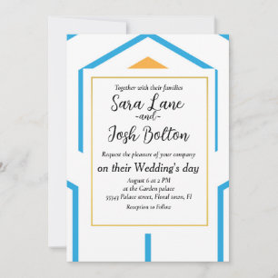 Invitación Patrón geométrico abstracto hexagonal en blu naran