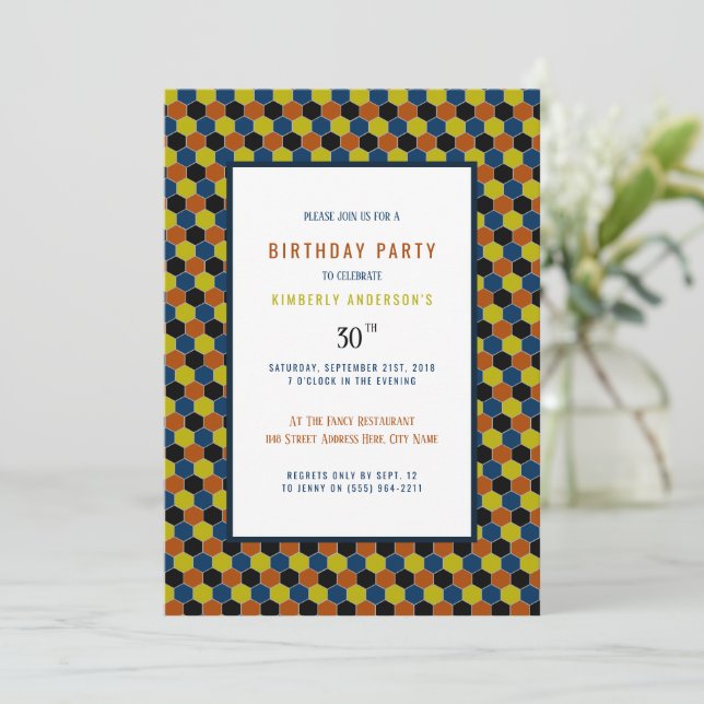 Invitación Patrón geométrico brillante, fiesta de cumpleaños  (Anverso de pie)