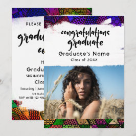 Invitación Patrón geométrico colorido con pinceladas para gra