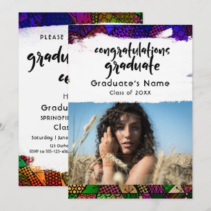 Invitación Patrón geométrico colorido con pinceladas para gra