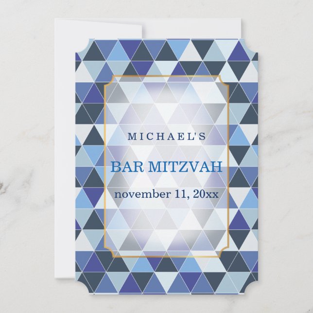 Invitación Patrón geométrico de PixDezines mitzvah/azul (Anverso)