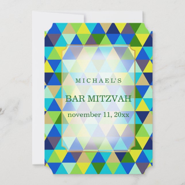 Invitación Patrón geométrico de PixDezines mitzvah/verde verd (Anverso)