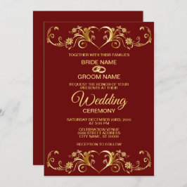 Invitación Patrón geométrico dorado rojo boda elegante