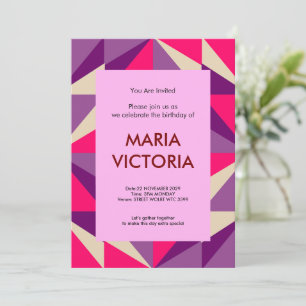 Invitación Patrón geométrico negrita rosa y púrpura