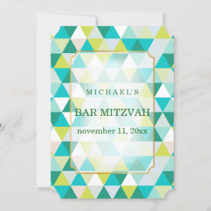 Invitación Patrón geométrico PixDezines mitzvah/verde turques