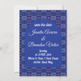 Invitación Patrón geométrico tradicional de píxeles en azul p