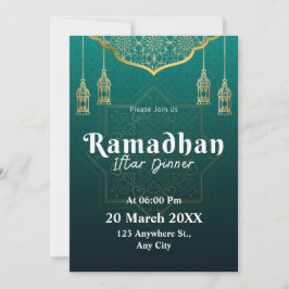Invitación Patrón geométrico verde y blanco de Ramadan 