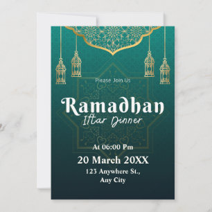 Invitación Patrón geométrico verde y blanco de Ramadán